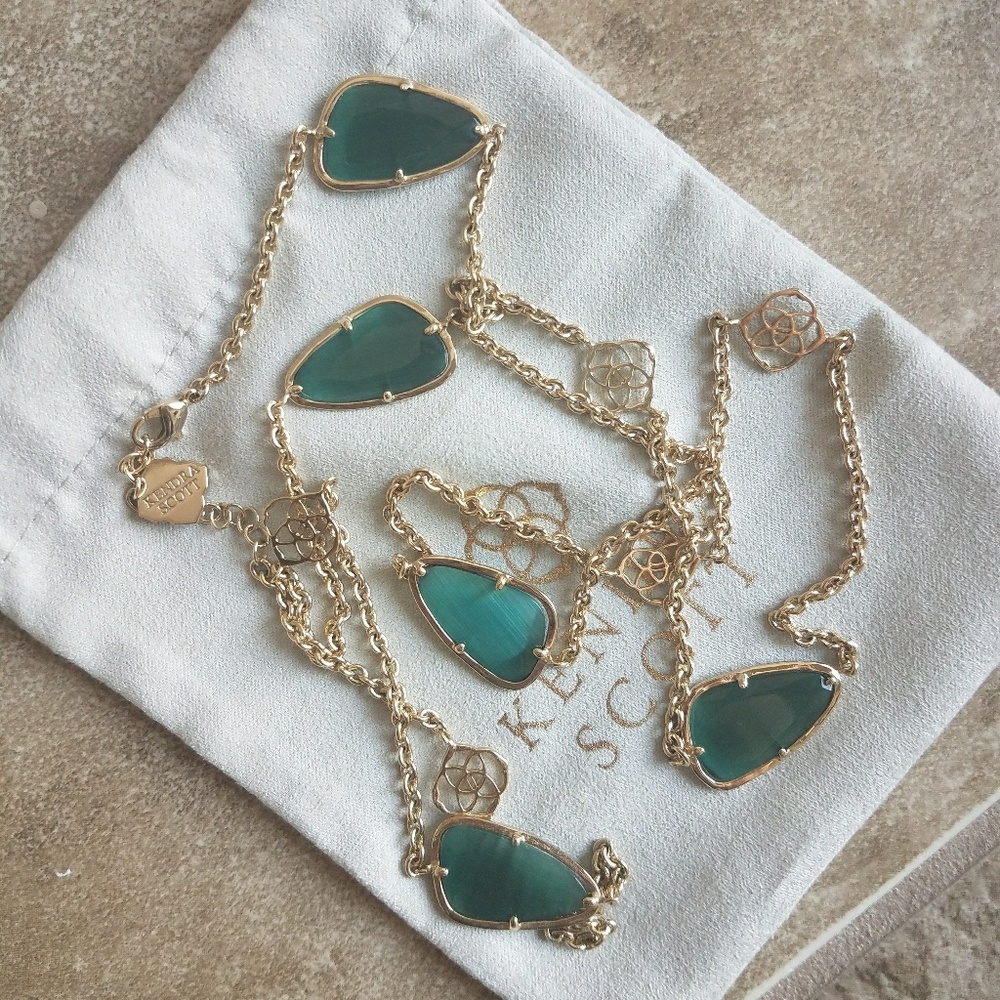 NWOT Kendra Scott Kinley Necklace Emerald Catseye